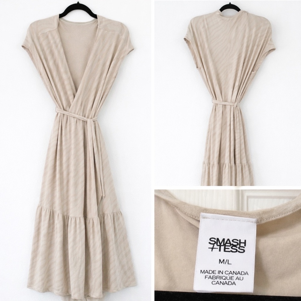 Smash + Tess Beige Wrap Midi Dress